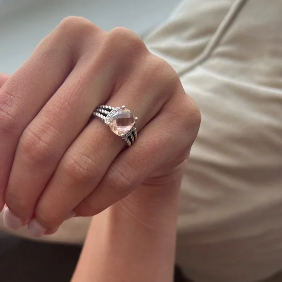 David Yurman Petite Wheaton Ring with Morganite and Pave Diamonds - Picture 4 of 9